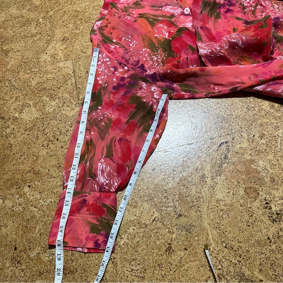 Tianello Taipei 100% Rayon Mandarin Collar Button Down Blouse Pink & Red Sz XS - Picture 11 of 11